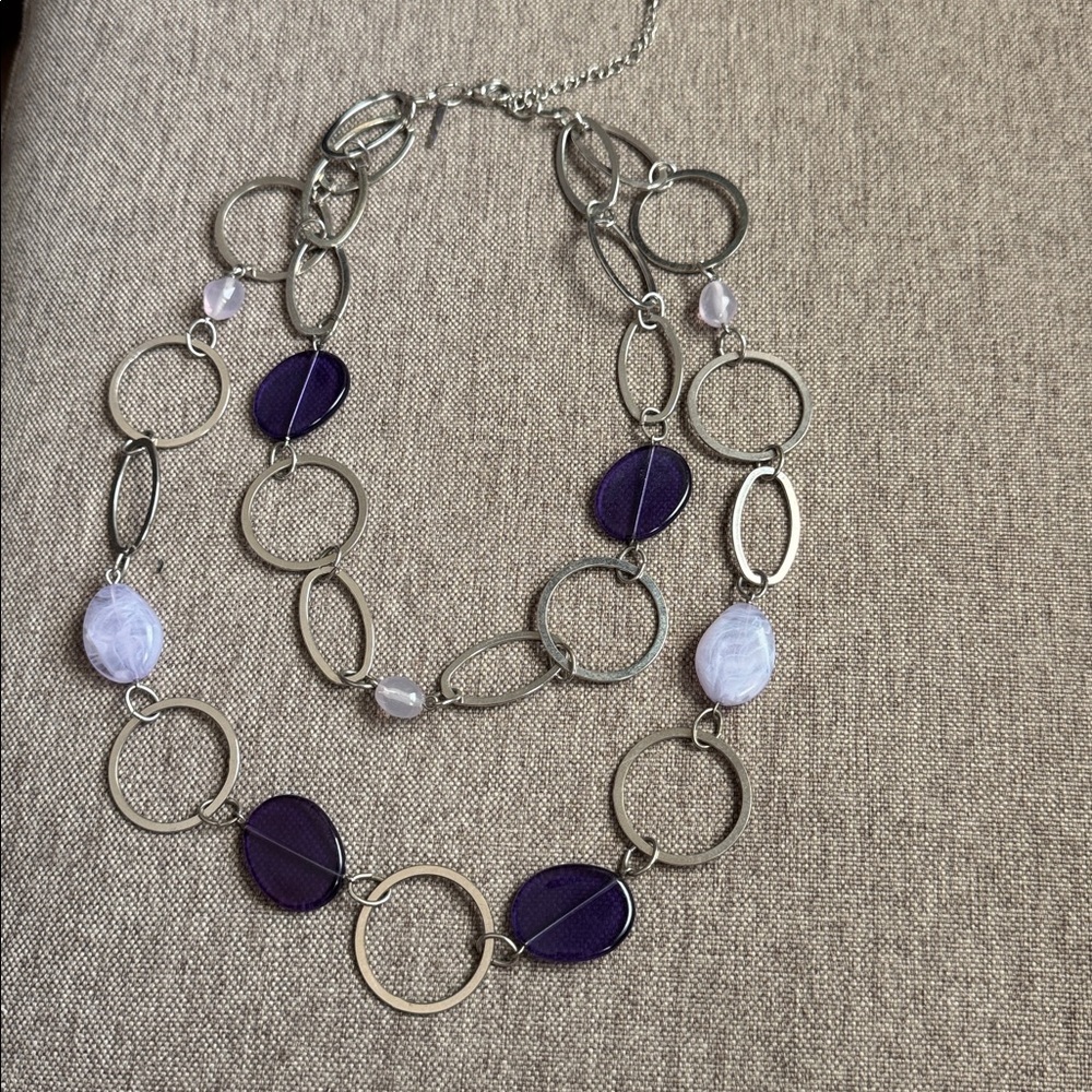 Lane Bryant Multi-Layer Elegant Purple and Silver Necklace